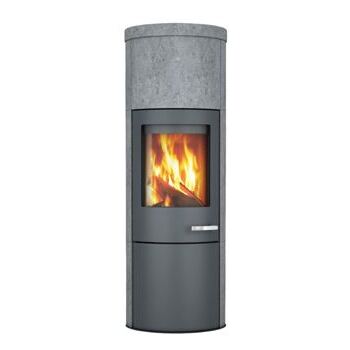 Skantherm Merano XL Speicherofen mit Specksteinmantel und Speichermodul, Stahl grau