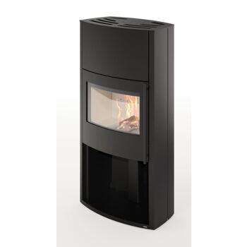 Cera Genius Kaminofen, Stahl schwarz, Holzfach offen