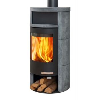 Skantherm Merano Rund, Kaminofen mit  Specksteinmantel und Speichermodul