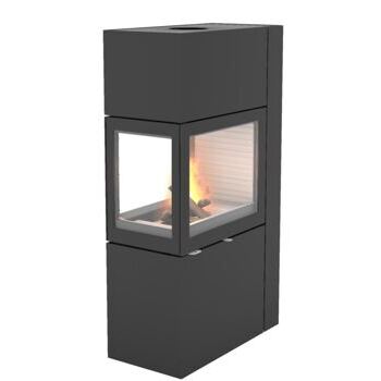 Attika RD 600, Kaminofen als Raumteiler. Stahl schwarz. 3-seitige Feuersicht.