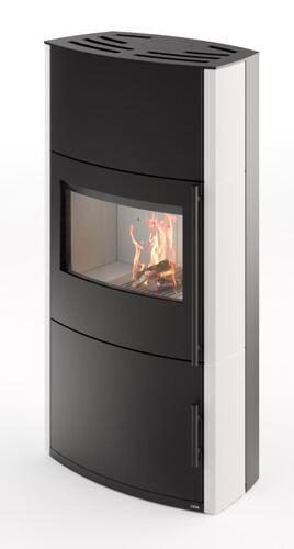 Cera Genius Kaminofen, Stahl schwarz mit seitl. Thermotte natur