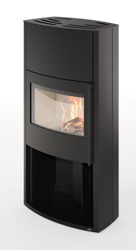 Cera Genius Kaminofen, Stahl schwarz, Holzfach offen