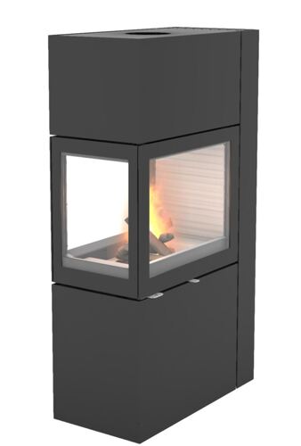 Attika RD 600, Kaminofen als Raumteiler. Stahl schwarz. 3-seitige Feuersicht.