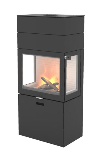 Attika Max 600/150 cm, Kaminofen Stahl schwarz, 3-Seiten offen